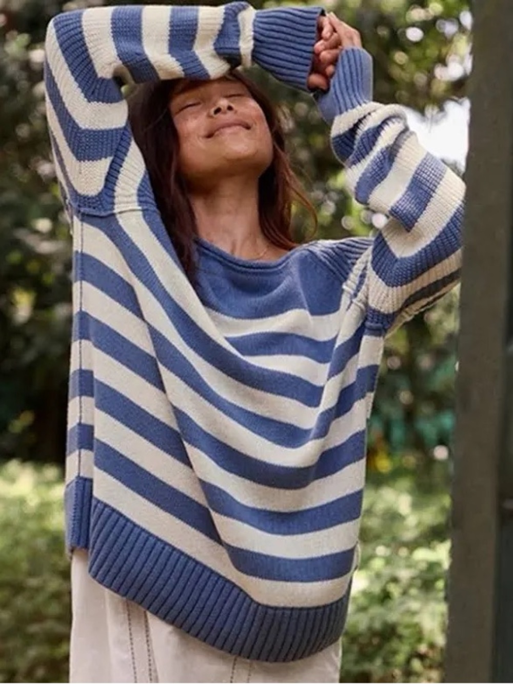 Striped Blue and Cream Women’s Cozy Knit Sweater | Aerie | Small | NWOT